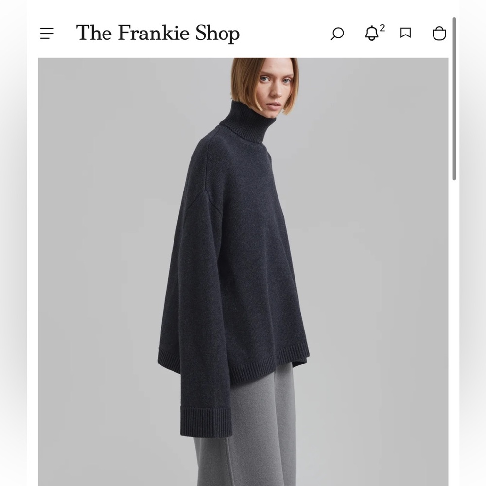 NWT The Frankie Shop Rhea Turtleneck Trapeze Wool Sweater Charcoal Gray